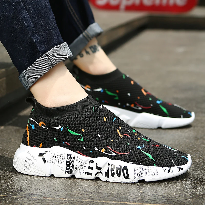 Weweya New Trend Sneakers Men Slip On Vulcanize Shoes Low Top Flat Shoes Breathable Mesh Socks Flats Unisex Shoes Sock Footwear