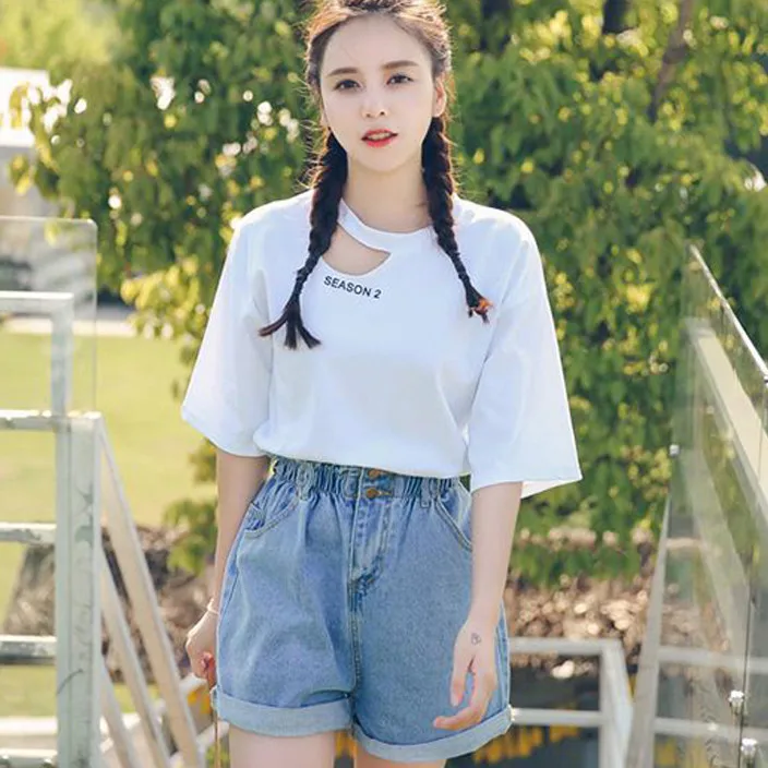 

Summer Ladies Solid Color Flower Short Jeans Women's Flower Bud Pure Fresh Casual Good Looking Short Jeans spodenki damskie 40*