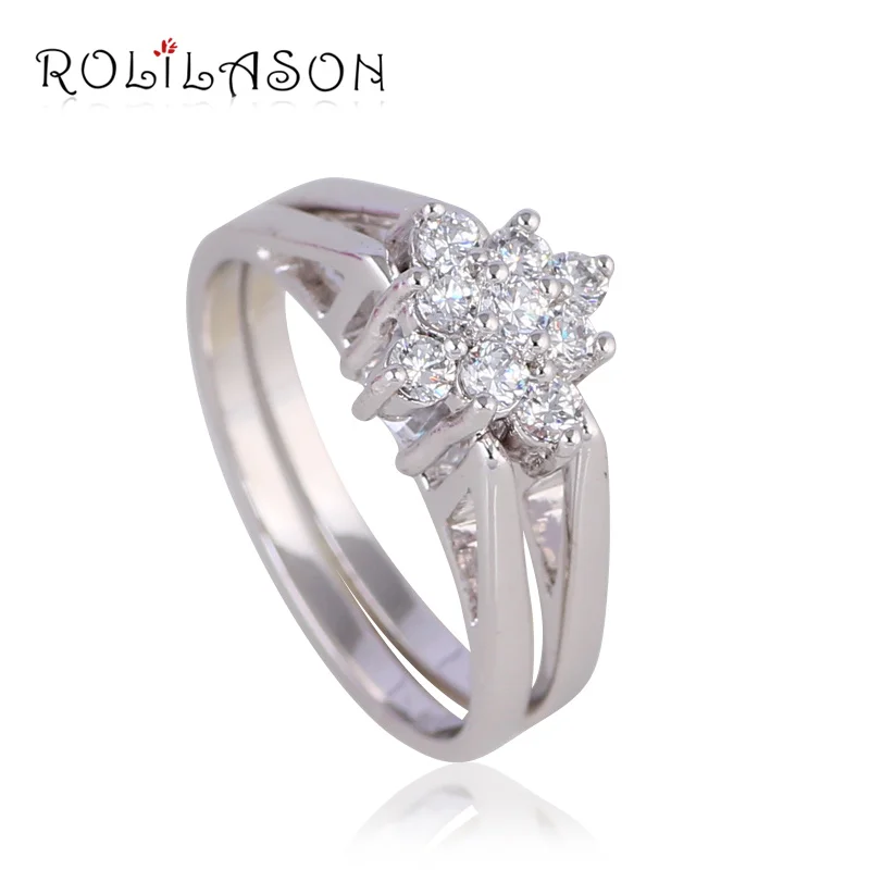 

ROLILASON stylish 925 silver double-sided crystal zircon ring trendy wedding lady ring JR2091