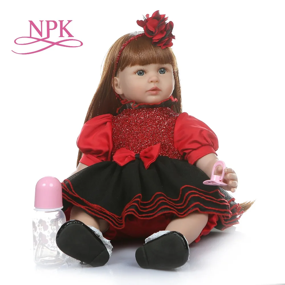 

NPK 60CM reborn toddler girl lifelike soft silione vinyl bebe doll reborn long straight hair 6 Month real baby size doll