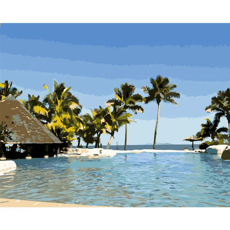

Painting By Numbers DIY Dropshipping 40x50 50x65cm Beautiful seaside in Fiji Scenery Canvas Wedding Decoration Art picture Gift