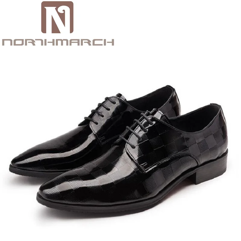 

NORTHMARCH Mens Patent Leather Office Shoes Spring Lace Up Black Wedding Business Oxfords Brand Pointed Toe Men Dress Shoes