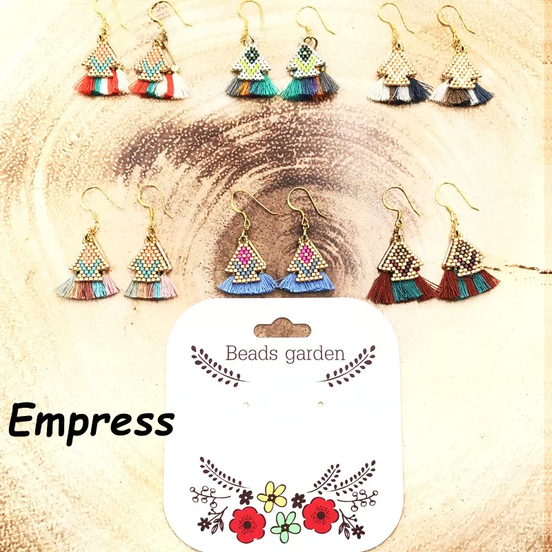 

2018 Empress New Fashion Woman Handmade Cute Pendant House Bohemia Arrow 925 Silver Miyuki Beads Boho Cotton Tassel Earrings