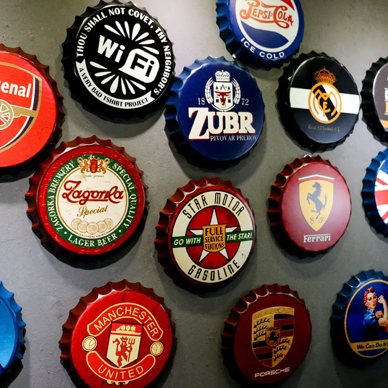

Beer Bottle Cap Vintage Tin Sign Bar Pub Football club Cafe Home Wall Decor Car Plates Metal Art Poster Retro Metal Round Plaque