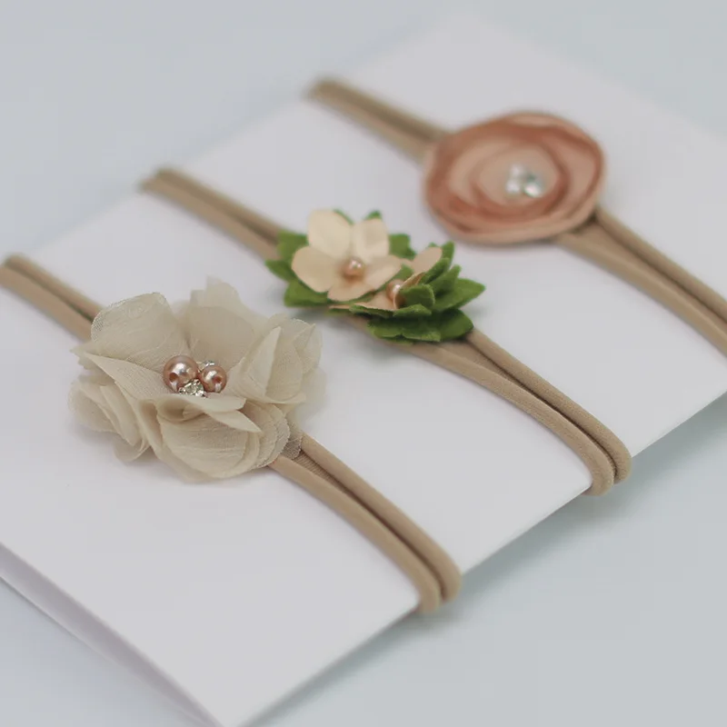 

3pcs/set Flower Headbands Baby Girls Pearl Nylon Elastic Hair Bands Children Headwear Hair Accessories Photo props
