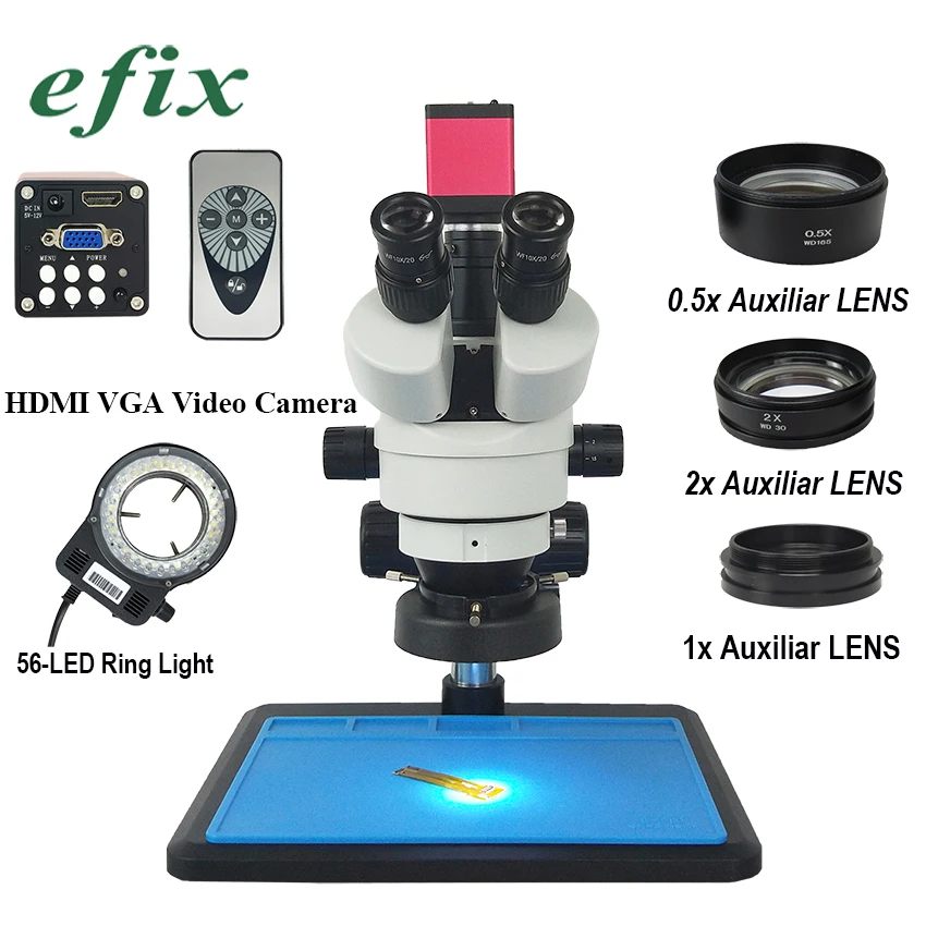Efix 13MP HDMI VGA HD 3 5 90X Тринокулярный Стерео микроскоп непрерывный зум Видео камера