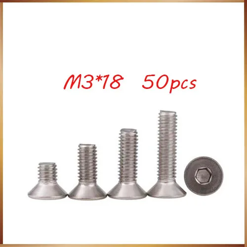 M3* 18 50 шт. DIN 304 нержавеющая сталь потайной головкой плоской головкой шестигранной головкой screwsstainless болты, гвозди