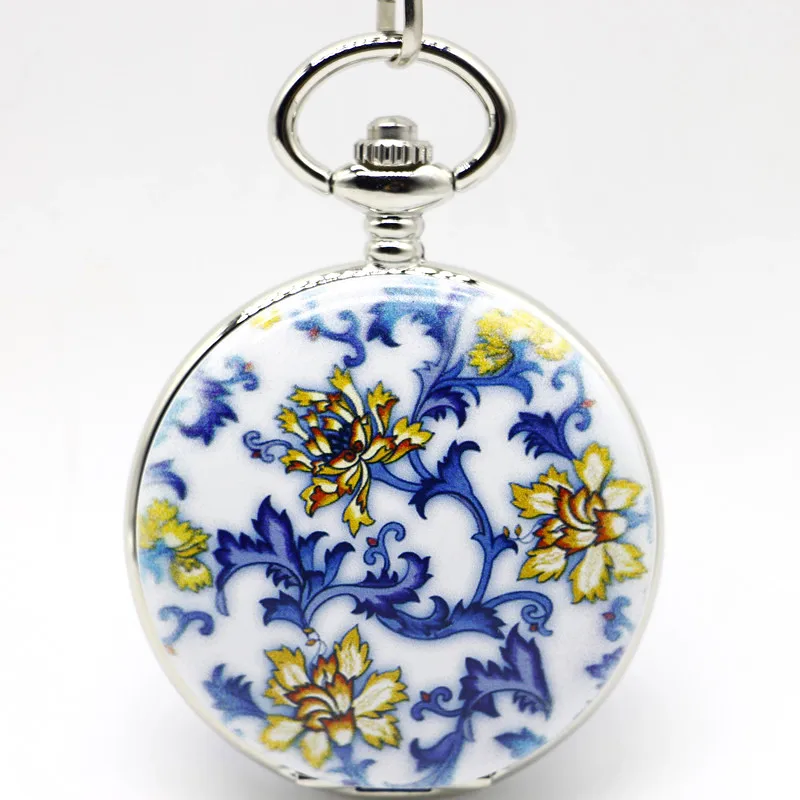 Fashion Ceramics Flower Mechanical Pocket font b Watch b font font b Steampunk b font Roman