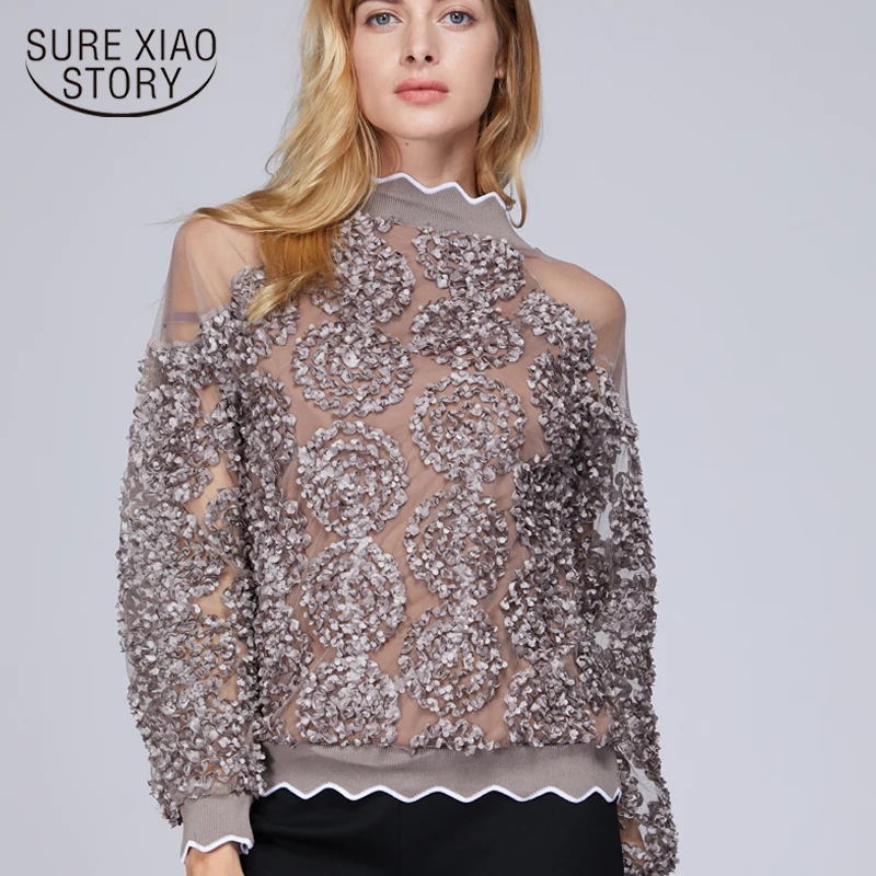 

2018 women tops and blouses long sleeved shirt lace patchwork causal female clothes fashion women blouse feminine blusas D431 30