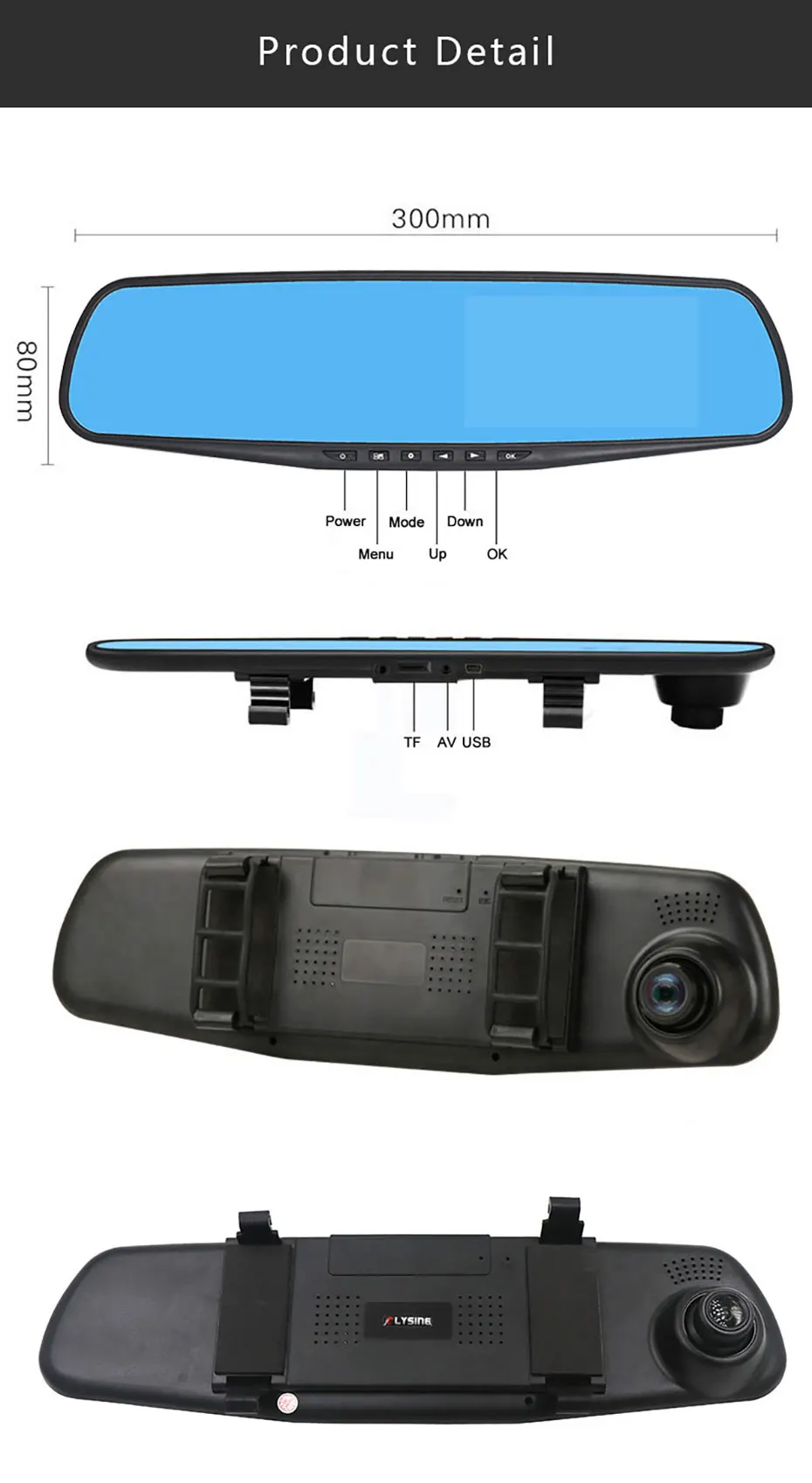 Olysine 4,3 ''зеркало заднего вида, Автомобильный видеорегистратор, камера Full HD 1080 P, видеорегистратор, Автомобильный видеорегистратор с двумя объективами, регистратор с ИК задней камерой