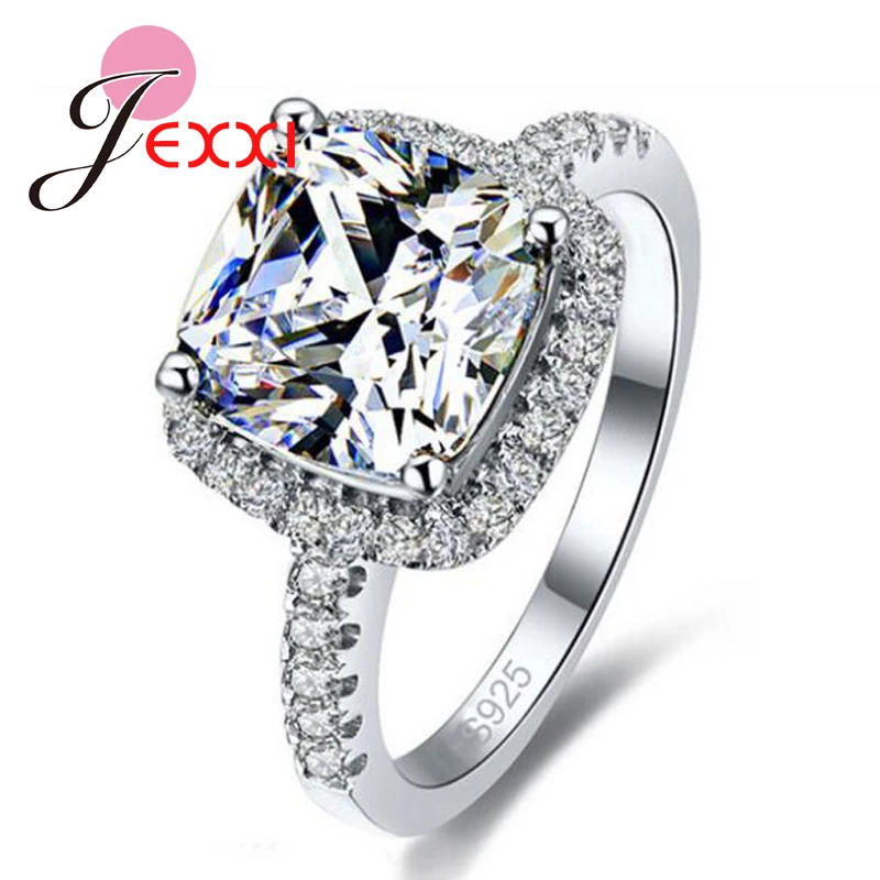 JEXXI Big Promotion Luxury Geniune 925 Sterling Silver Wedding Engagement Rings Super Shiny Cubic Zirconia Jewelry For Bridal