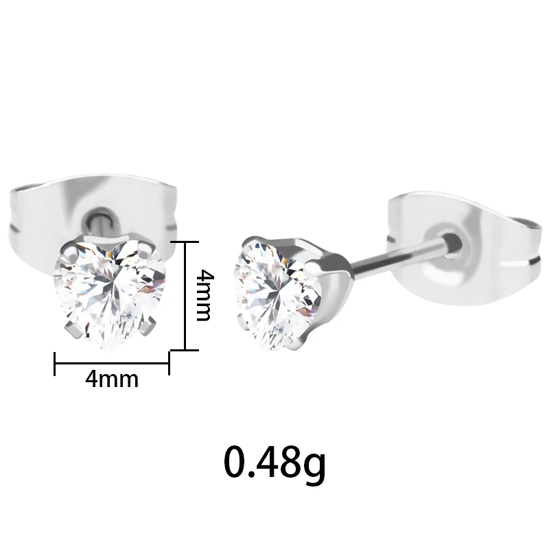 China Fashion Jewelry Stainless Steel Earring Kpop Accessories Imitation Heart Shape Cubic Zirconia Stud Earring For Men Gift  (5)