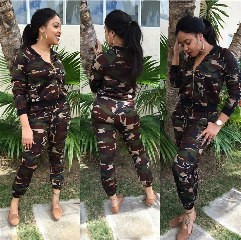 

Maxdiroo Women Sportwear set Tracksuit Two Piece Set top and Pants Women's Costumes Camouflage Sporting Female Terninho Femini