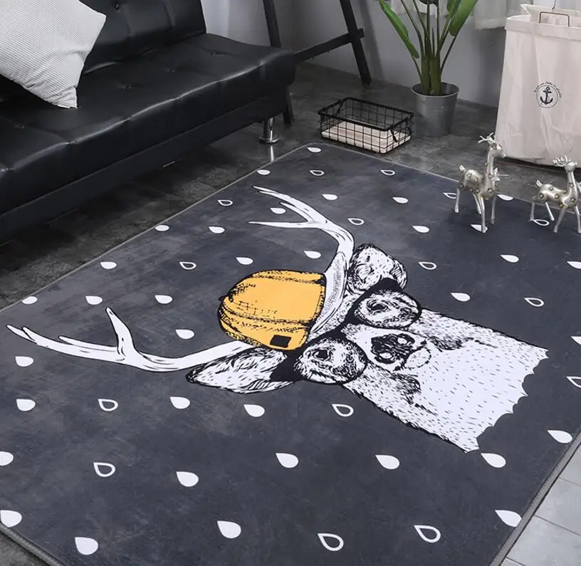 Nordic Large 150*200CM Super Soft Flannel Abstract drawed Animal Carpet baby crawling pad thicken play mat Non-slip rug blanket