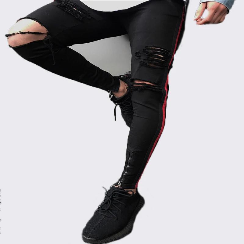 mens red ripped skinny jeans