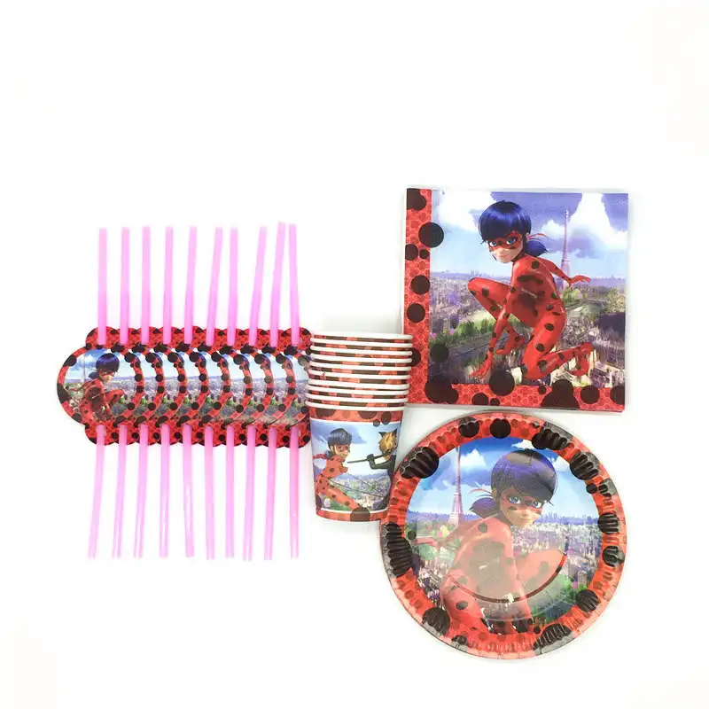 

Flexible Straws Wonderful Ladybug Girl 80Pcs Wedding Girl Birthday Party Disposable Cup Plate Straws Napkin Decoration Supply