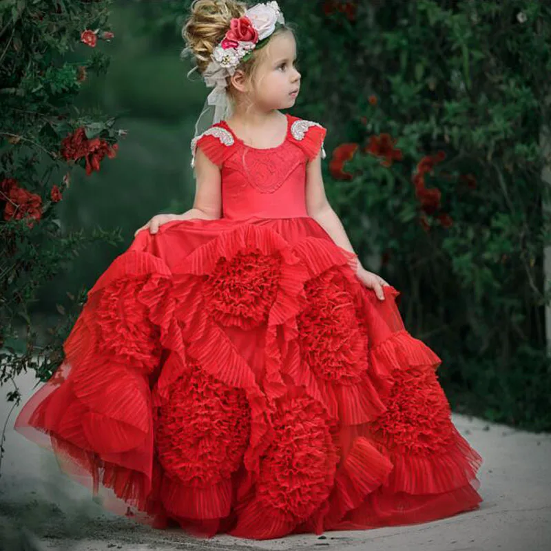 Amazing Red Flower Girl Dresses for Wedding O Neck Cap Sleeve Cute