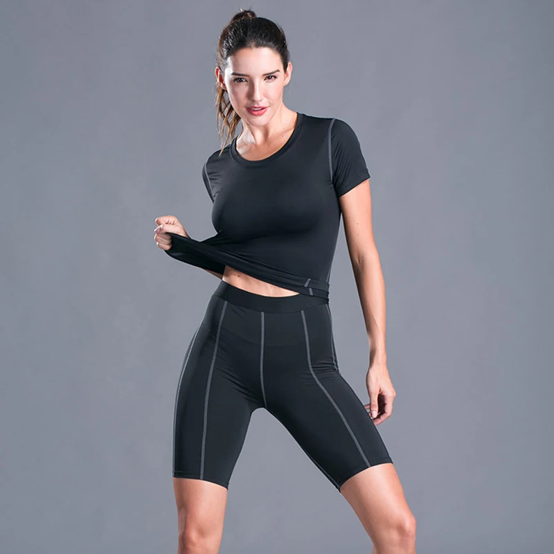 

Women Running Set Gym Wear Fitness Quick Dry Running Suit Woman 2 Piece Set Women Pant And Top Compressions Suit Women Gym Cloth