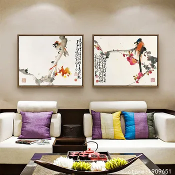 

No frame Chinese style classical bird scenery canvas printings oil painting printed on cotton home wall art decoration picture