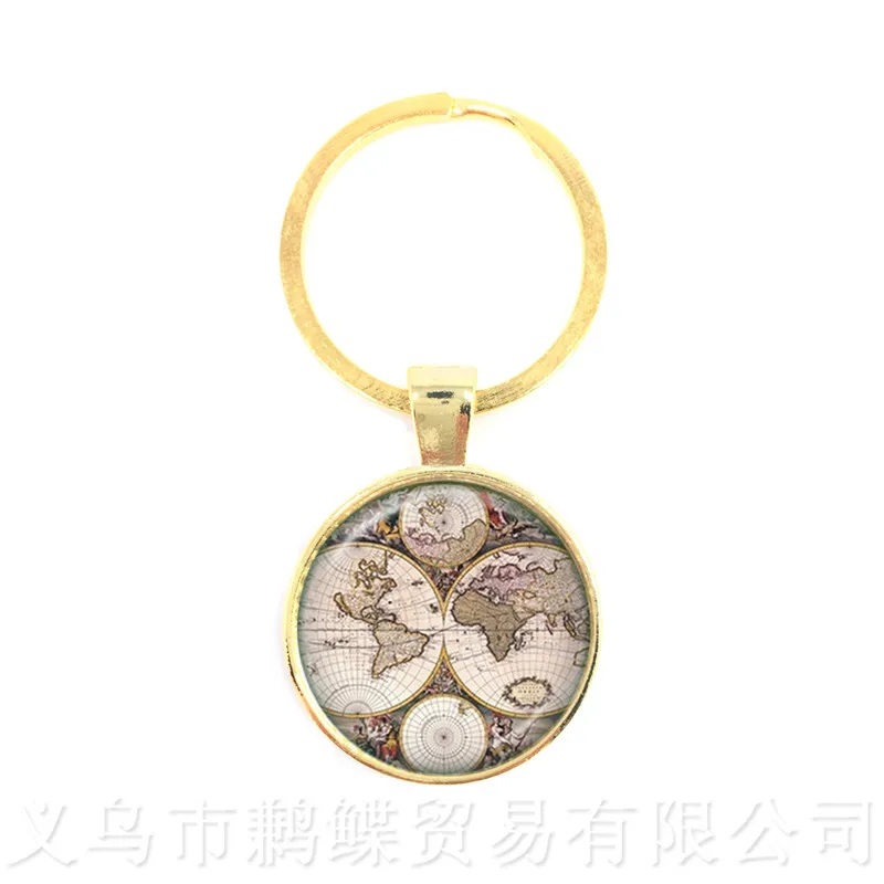 

2018 New Unique Design Vintage World Map Pattern Pendant Keychains 24 Styles Globe-Shape Keyring Jewelry For Friends