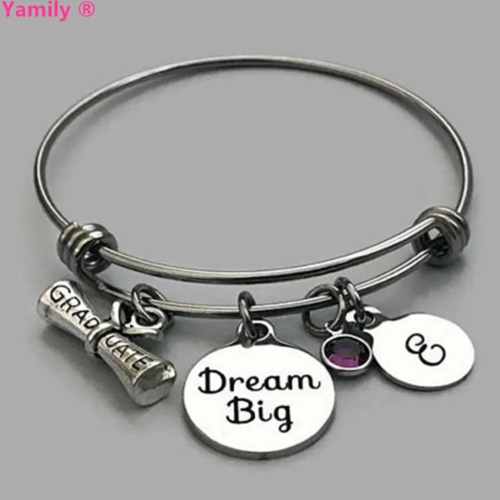 Yamily 8pcs/lot Graduation Bracelet Dream Big,Diploma initial Charm