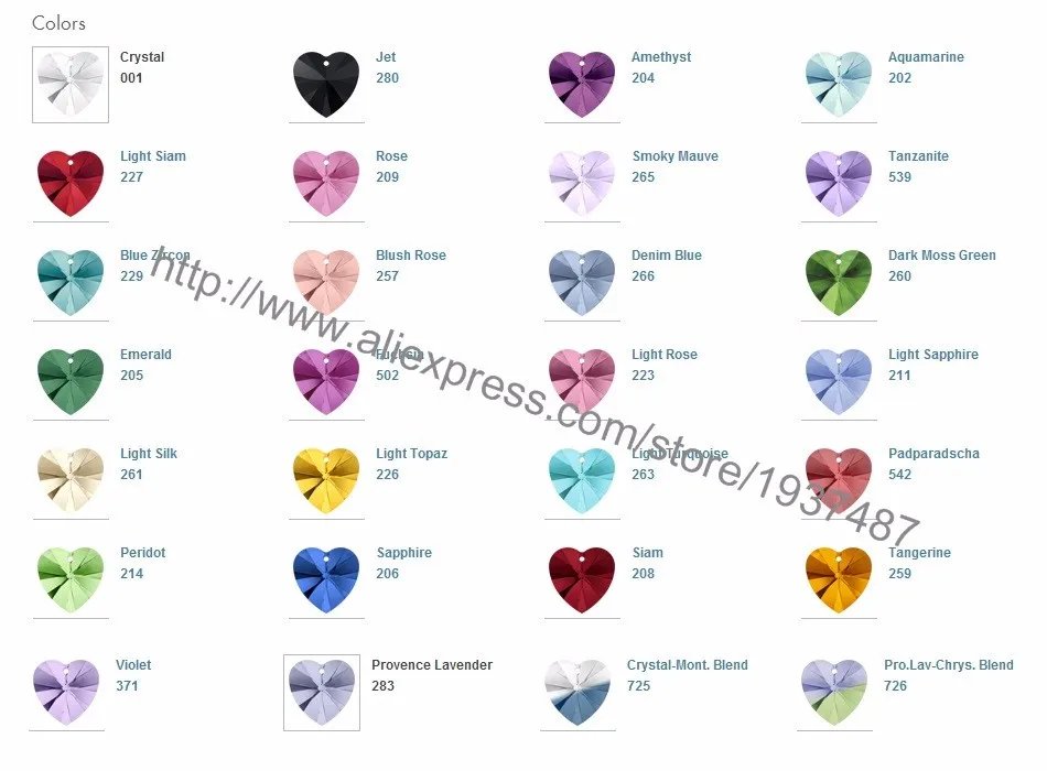 Swarovski Stone Color Chart