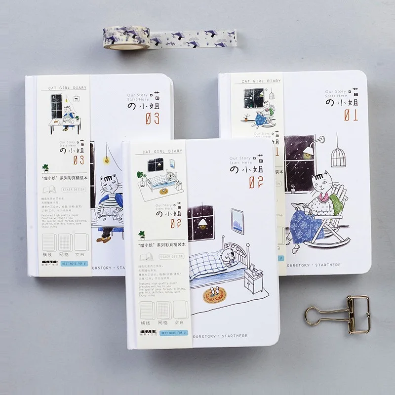 

Cat Girl" Cute Beautiful Journal Study Notebook Pocket Notepad Hard Cover