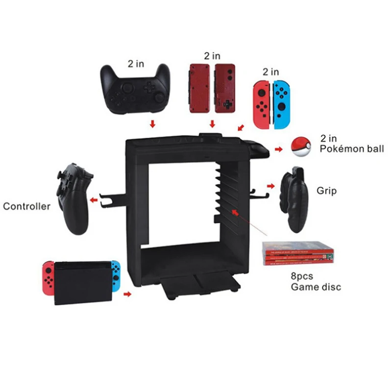  Game Disc Gamepad Storage Bracket Holder Tower Joystick Carrying Stand for Nintend Switch Poke Ball