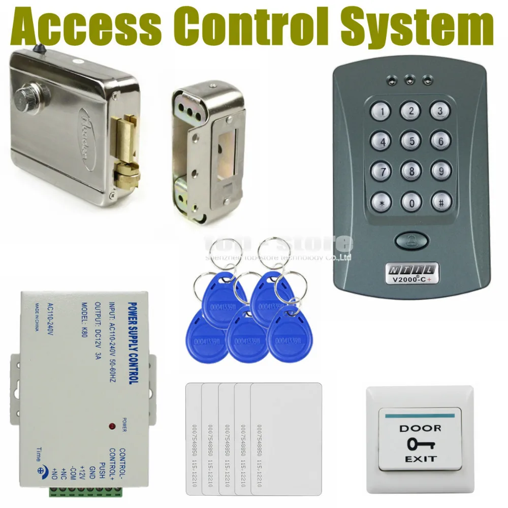 

DIYSECUR 125KHz RFID Password Keypad Access Control System Security Kit + Electric Lock + Exit Switch V2000-C
