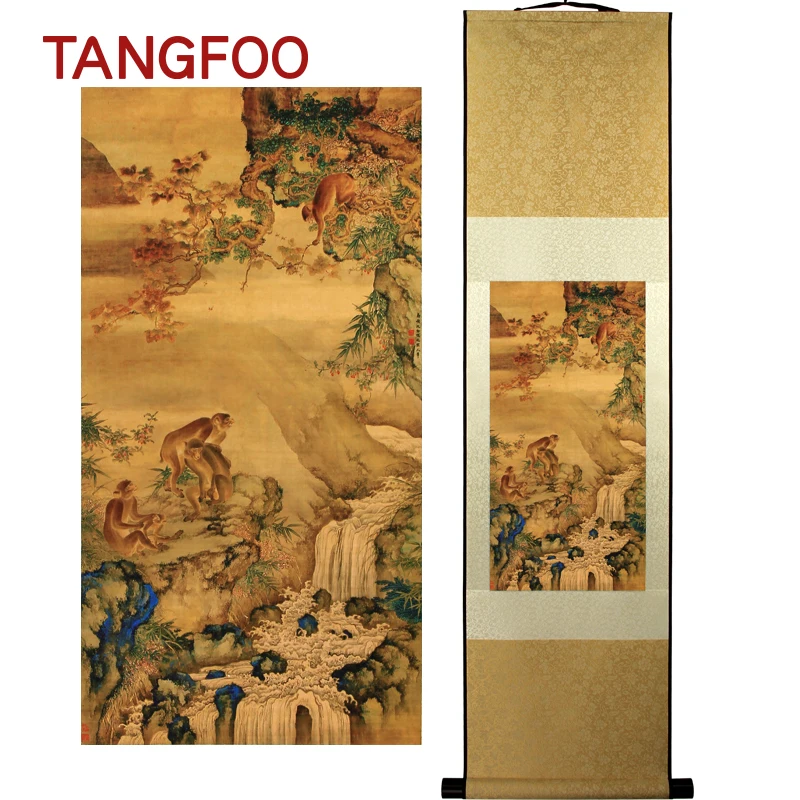 

Silk Scroll Painting quick promotion in the year of monkey Picture quality Chinese painting good wish gift office new home decor