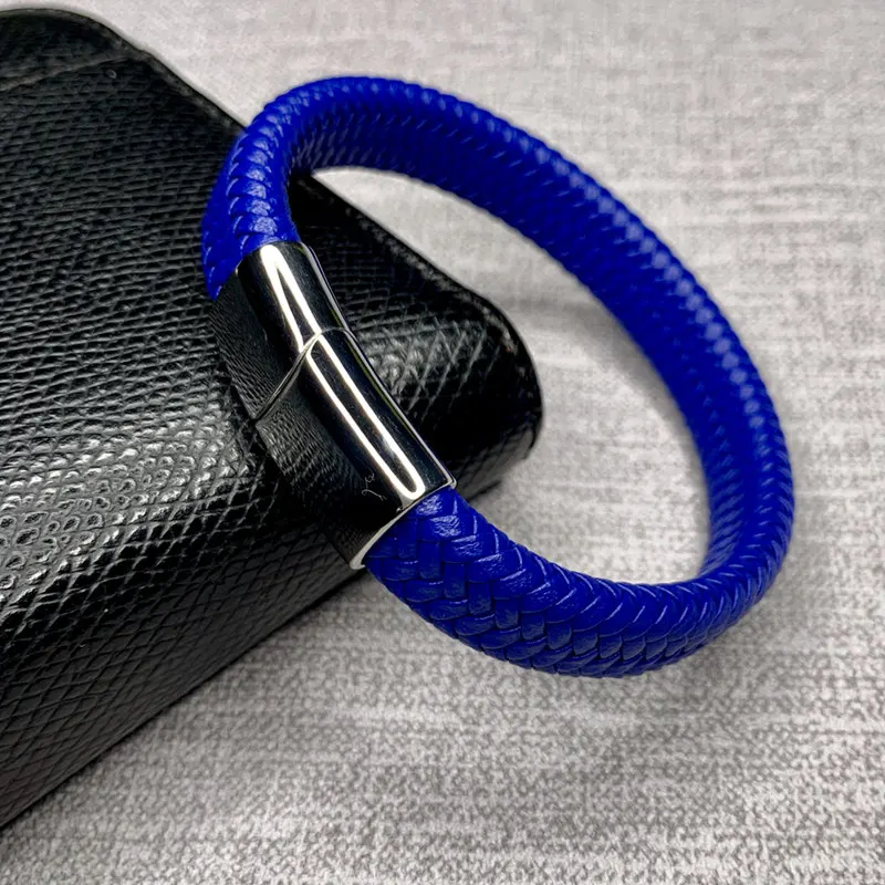 Men Jewelry Blue Leather Braided Rope Bracelet Male Wrist Band