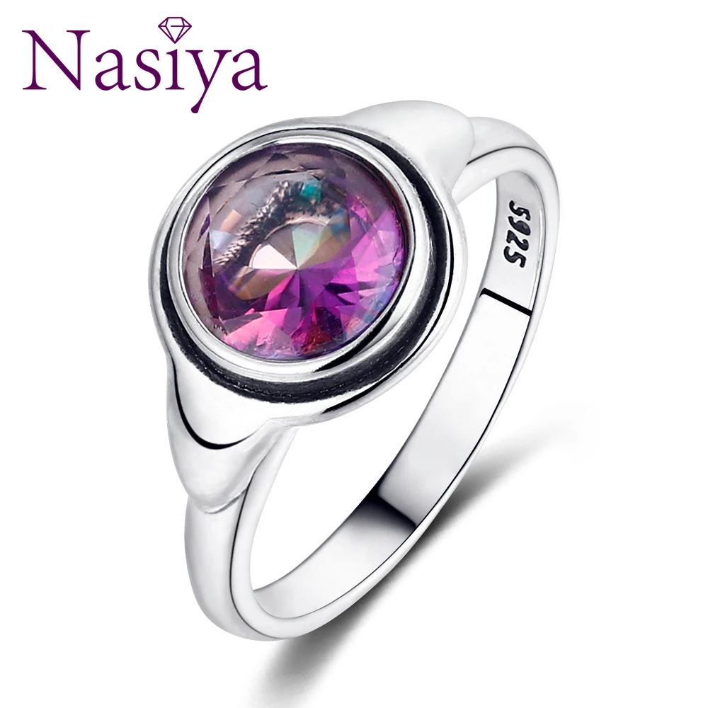 Nasiya простые кольца из серебра 925 пробы, созданный топаз, драгоценный камень Anillos для женщин, вечерние, свадебные,, Прямая поставка
