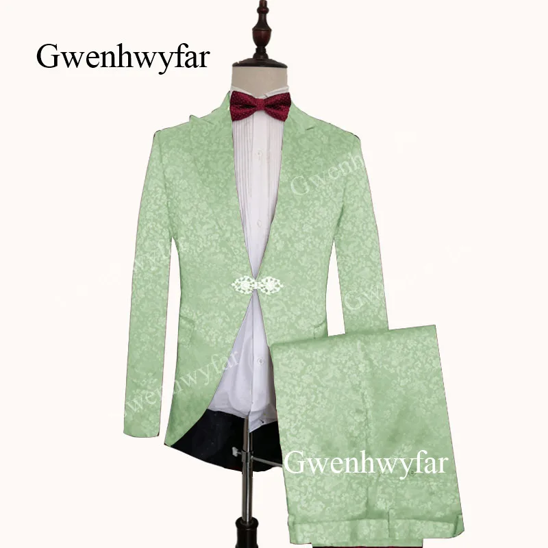 bean green Gwenhwyfar Темно-Золотые костюмы для мужчин заказной дракон жаккард сатин супер мягкий костюм жениха для мужчин 2 шт.(куртка+ брюки - Цвет: bean green