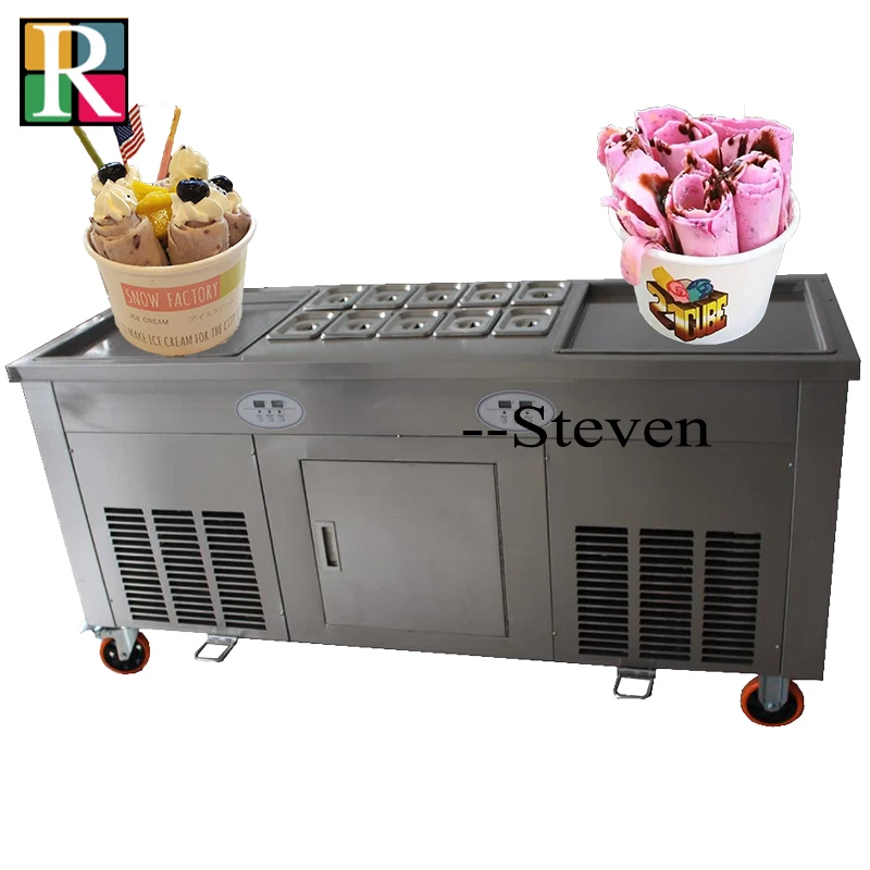 Commercial double/single pan fried/fry ice cream roll making machine