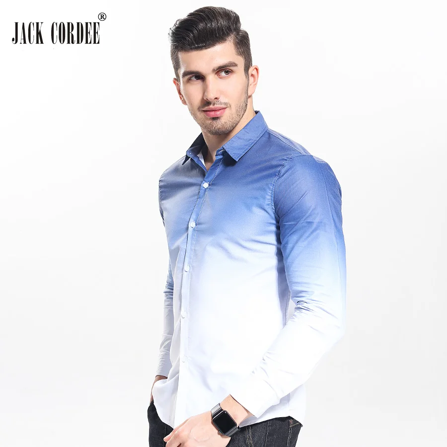

JACK CORDEE Brand Fashion Men Shirt White Gradient Design Slim Fit Shirt Men Casual Long Sleeve Dress Shirts Camisa Masculina