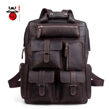 Senkey СТИЛЬ Для мужчин рюкзак из натуральной кожи Для мужчин Дорожная сумка Crazy Horse Винтаж Повседневное рюкзак большой Ёмкость двойной Сумка