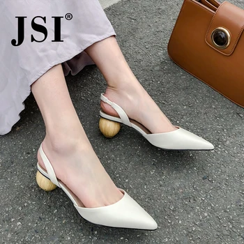 

JSI Elegant Concise Women High Quality Basic Genuine Leather Stange Style Elastic Band Ladies Shoes Back Strap Sandals JO117