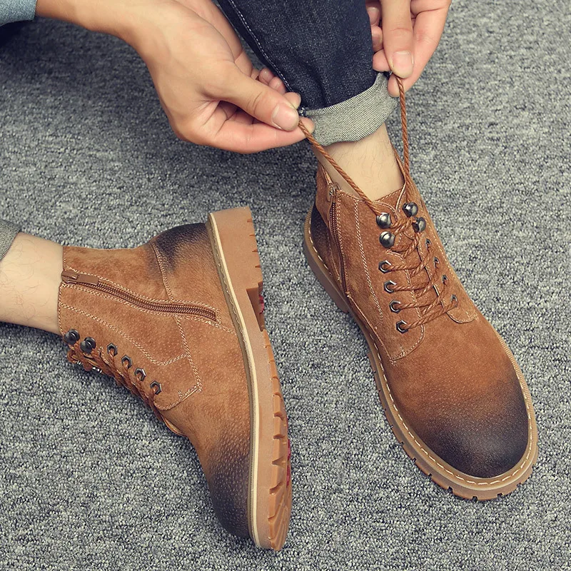 

Martin boots male high helping Chelsea British Leather Men's shoes antique desert rhubarb boots