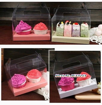 

Transparent Box bags with handle,Clear window cup cake Doughnut Macaron Box,Cupcake Bakery Macaron Packaging Boxes 100pcs/lot