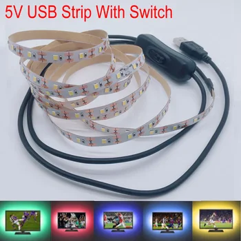 

5V USB Power LED Strip light RGB /White/Warm White 2835 3528 SMD HDTV TV Desktop PC Screen Backlight & Bias lighting With Switch