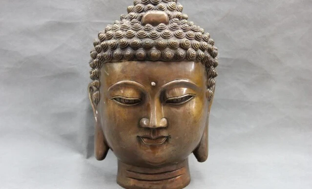 

Collectible bronze lion statue S0394 13 Tibet Buddhism Temple Copper Bronze Sakyamuni Tathagata Amitabha Head Statue