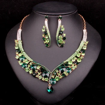 

Fashion Indian Jewellery Crystal Necklace Earrings Bridal Jewelry Sets Wedding Accessories Jewelry factory Outlet Wholesale