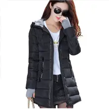 Женское зимнее теплое пальто с капюшоном приталенного размера плюс яркие цвета с хлопковой подкладкой Базовая Женская куртка средней длины jaqueta feminina