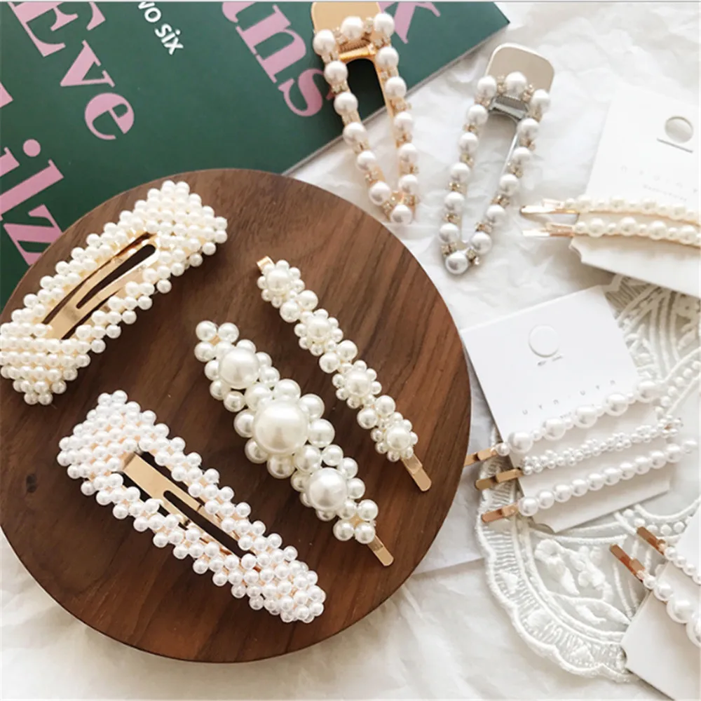 

1 pc Women Pearl Hair Clip Snap Hair Barrette Stick Hairpin Hair Styling Accessories For Women Girls Drop shipping