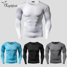 Быстросохнущая компрессионная рубашка мужская с длинным рукавом Беговая футболка плюс размер fitness фитнес сплошной цвет спортивные Бодибилдинг колготки