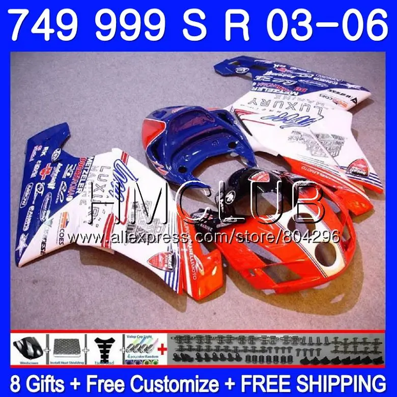 

Body For DUCATI 749-999 749 999 03 04 749S 999S 05 06 133HM19 749 999 S R 749R 2003 2004 999R 2005 2006 Fairing kit Blue white