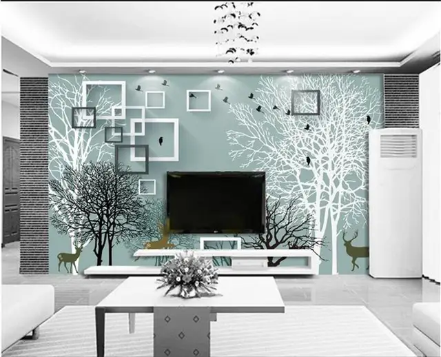 Wallpaper Custom Photo Non Woven Mural Simple Black White Tree Wallpaper Custom Photo Non Woven Mural Simple Black White Tree Silhouette Deer Murals
