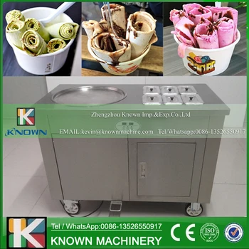 

Fried Ice Cream Machine Single Round Pan Ice Cream Roll Machine with Salad Fruits Workbench 6pcs Tanks Cooling