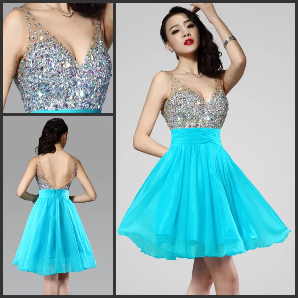 Sexy Sparkly Short Blue Prom Dress