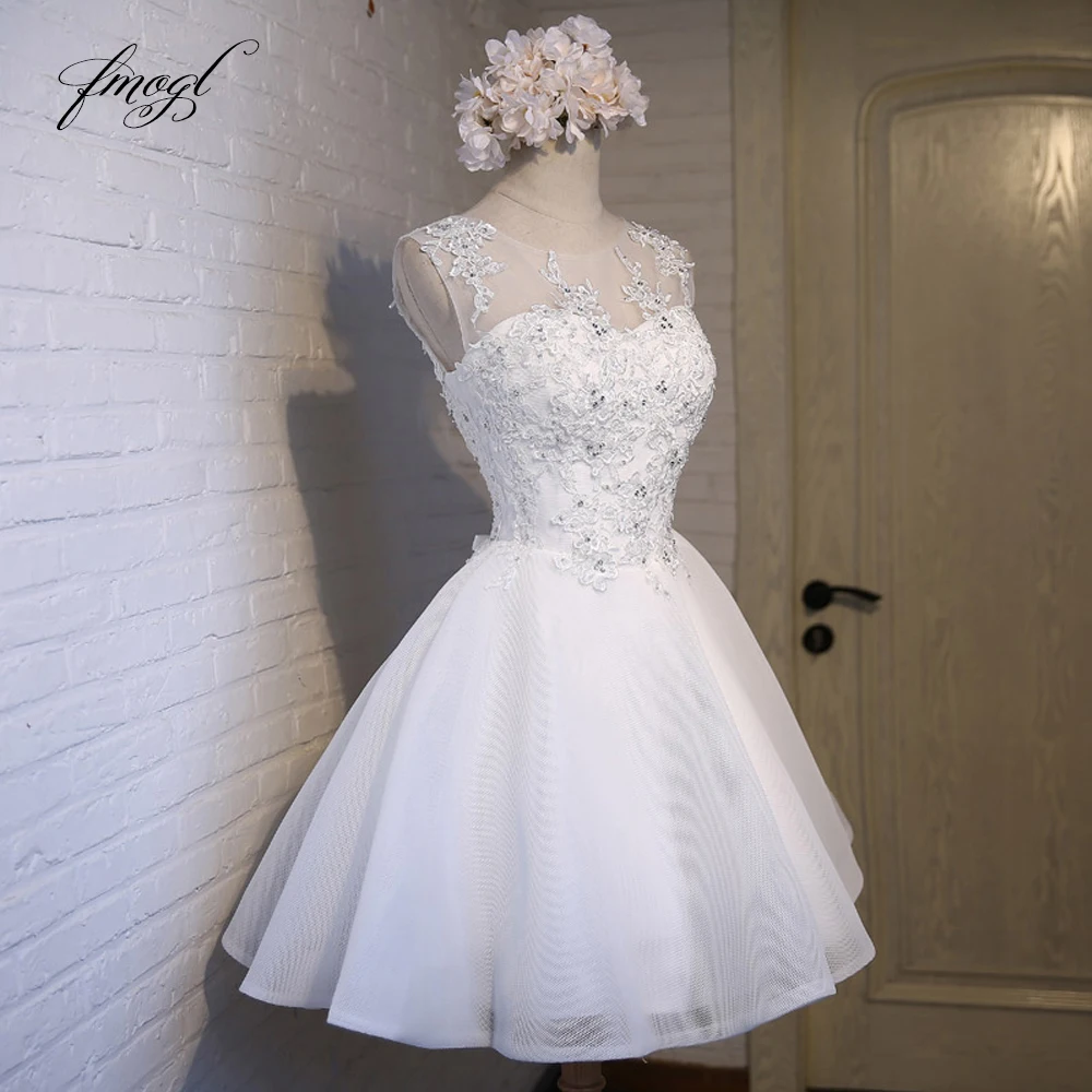 

Fmogl Luxury A Line Knee Length Homecoming Dresses 2019 Scoop Neck Appliques Beaded Short Special Occasion Dress For Party